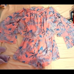 Pink with turquoise flower jumpsuit